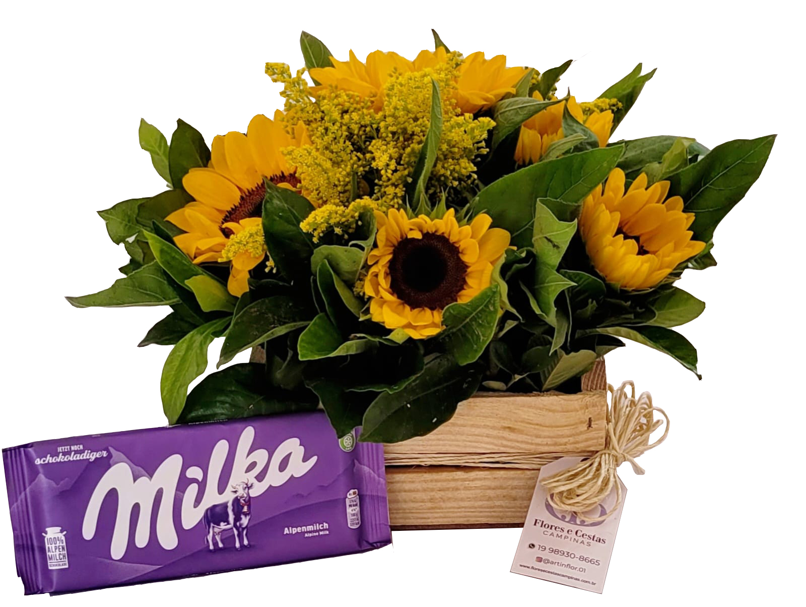 Arranjo de Girassóis com Chocolate